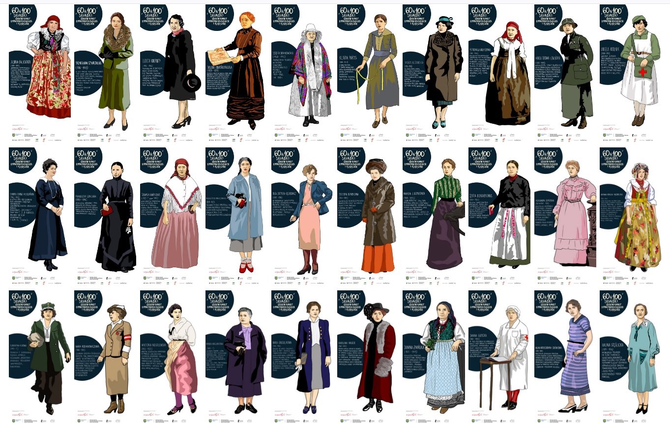 Grafiki bohaterek wystawy 60 na 100. Sąsiadki