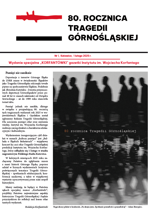 Okładka czasopisma Korfantówka nr 1/20225. Na okładce nagrodzony plakat w konkursie „Na skraju jutra. Spotkanie przeszłosci z przyszłoscia” − Adam Skrzypiec