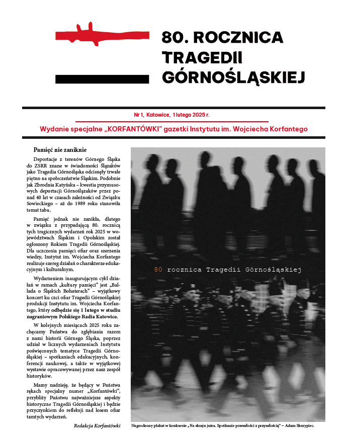 Okładka czasopisma Korfantówka nr 1/20225. Na okładce nagrodzony plakat w konkursie „Na skraju jutra. Spotkanie przeszłosci z przyszłoscia” − Adam Skrzypiec