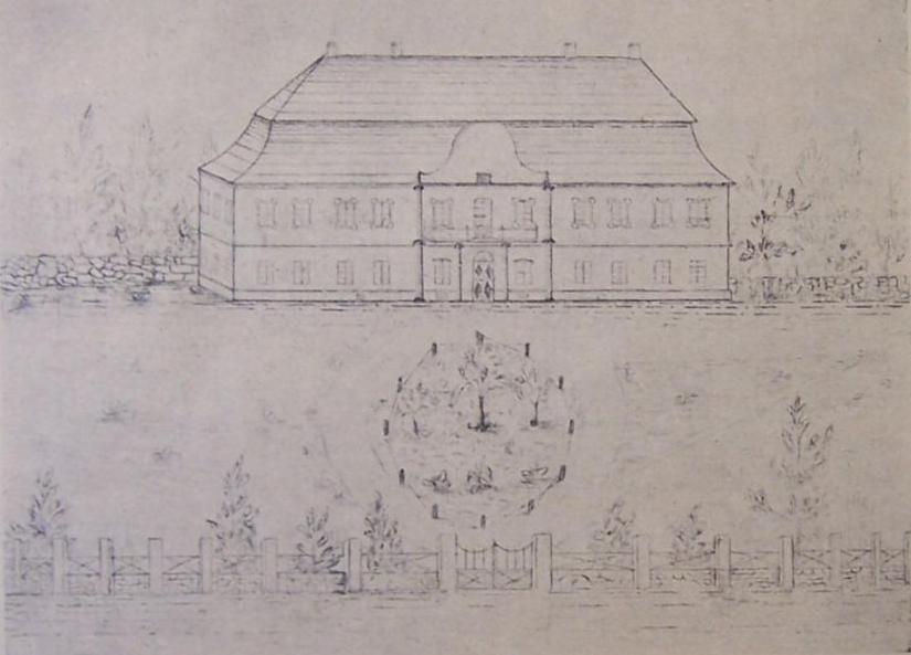 Pałac we Włodowicach, rysunek wykonany ołówkiem w roku 1865 przez ADR. Głębocjiego (kopia)