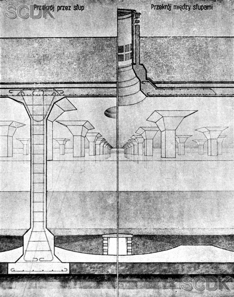 Przekrój przez filtry, za: Kazimierz Nowakowski, Zaopatrzenie w wodę Górnośląskiego Okręgu Przemysłowego, Katowice 1938, s. 56