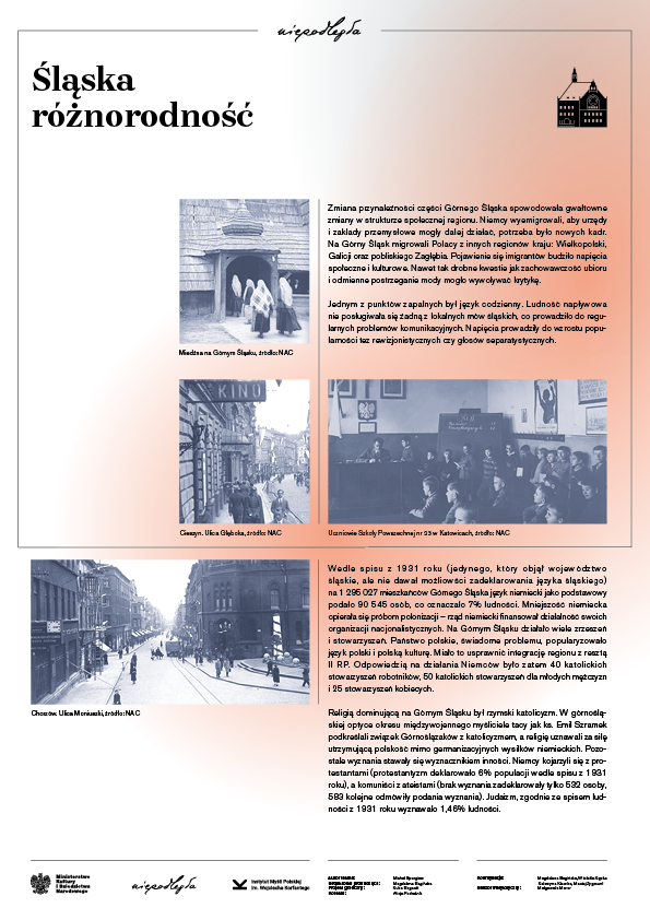 Plansza 13 - wystawy #Śląsk Wspólna Sprawa. Zawiera informacje o śląskiej różnorodności