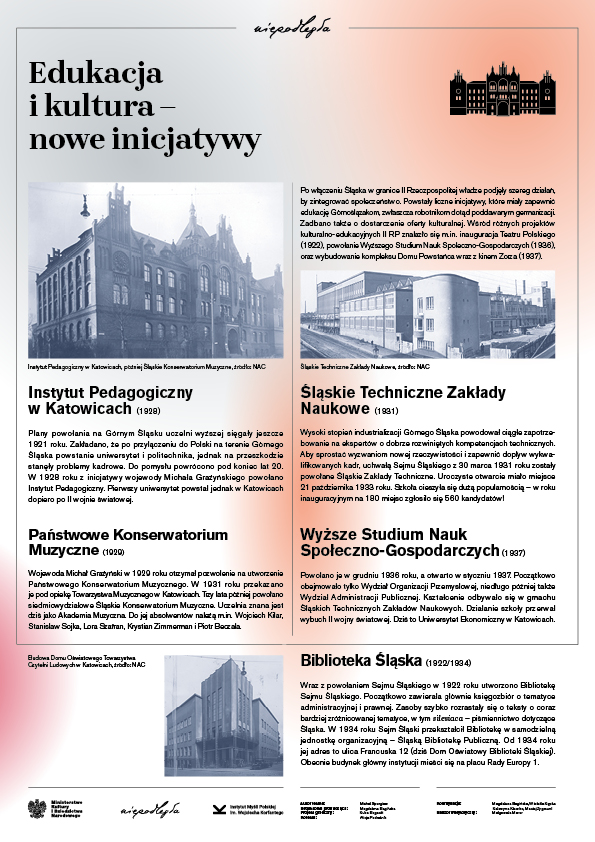 Plansza 7 - wystawy #Śląsk Wspólna Sprawa. Zawiera informacje o edukacji i kulturze