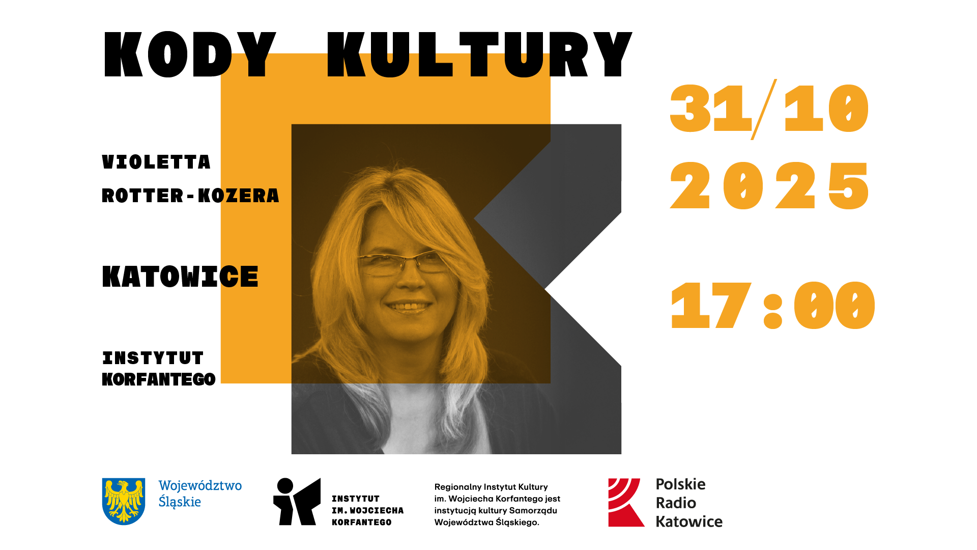 Grafika zapowiadająca wydarzenie Kody Kultury z Violettą Rotter-Kozerą
