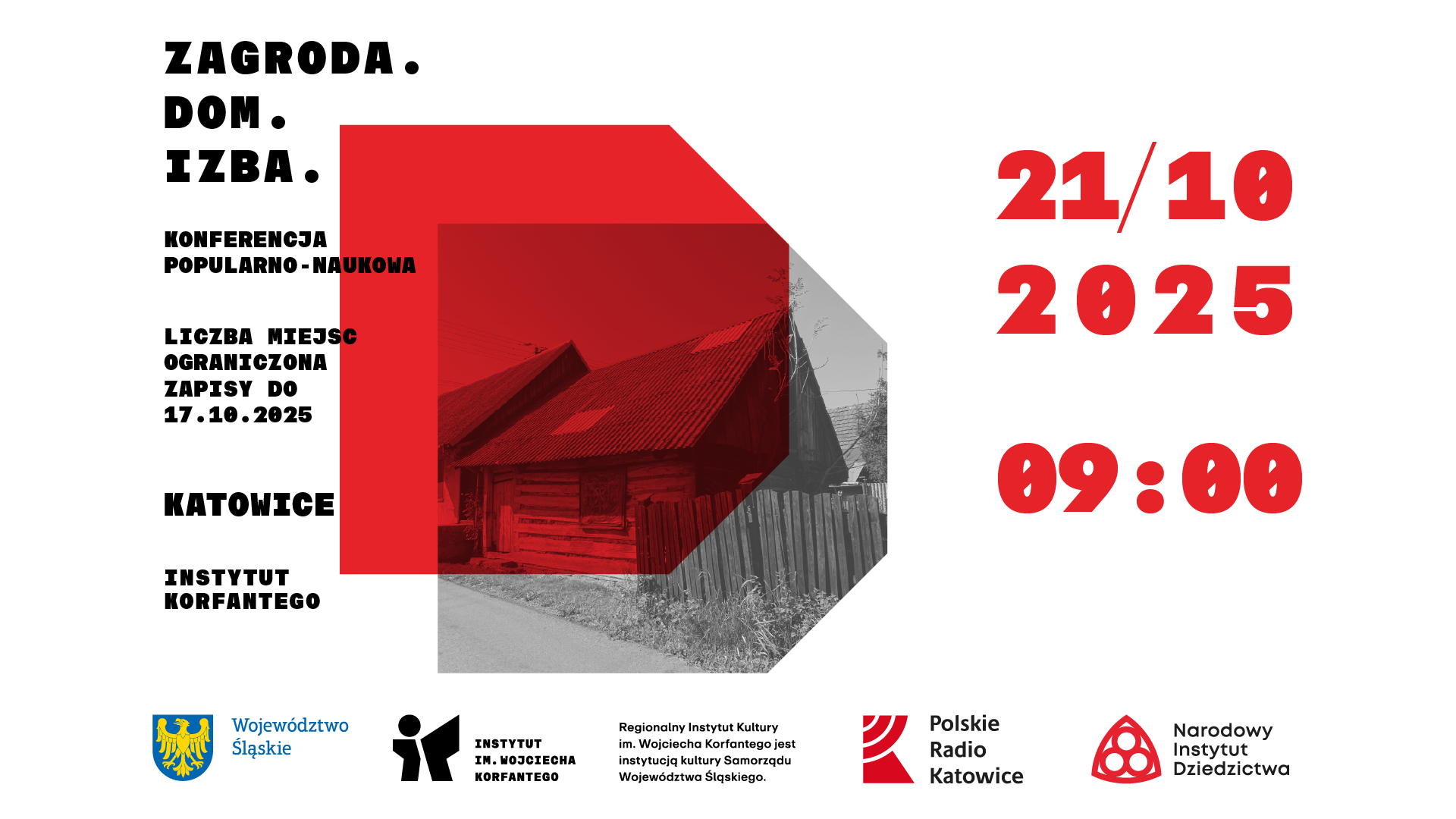 Grafika zapowiadająca konferencję popularno-naukową Dom. Zagroda. Izba