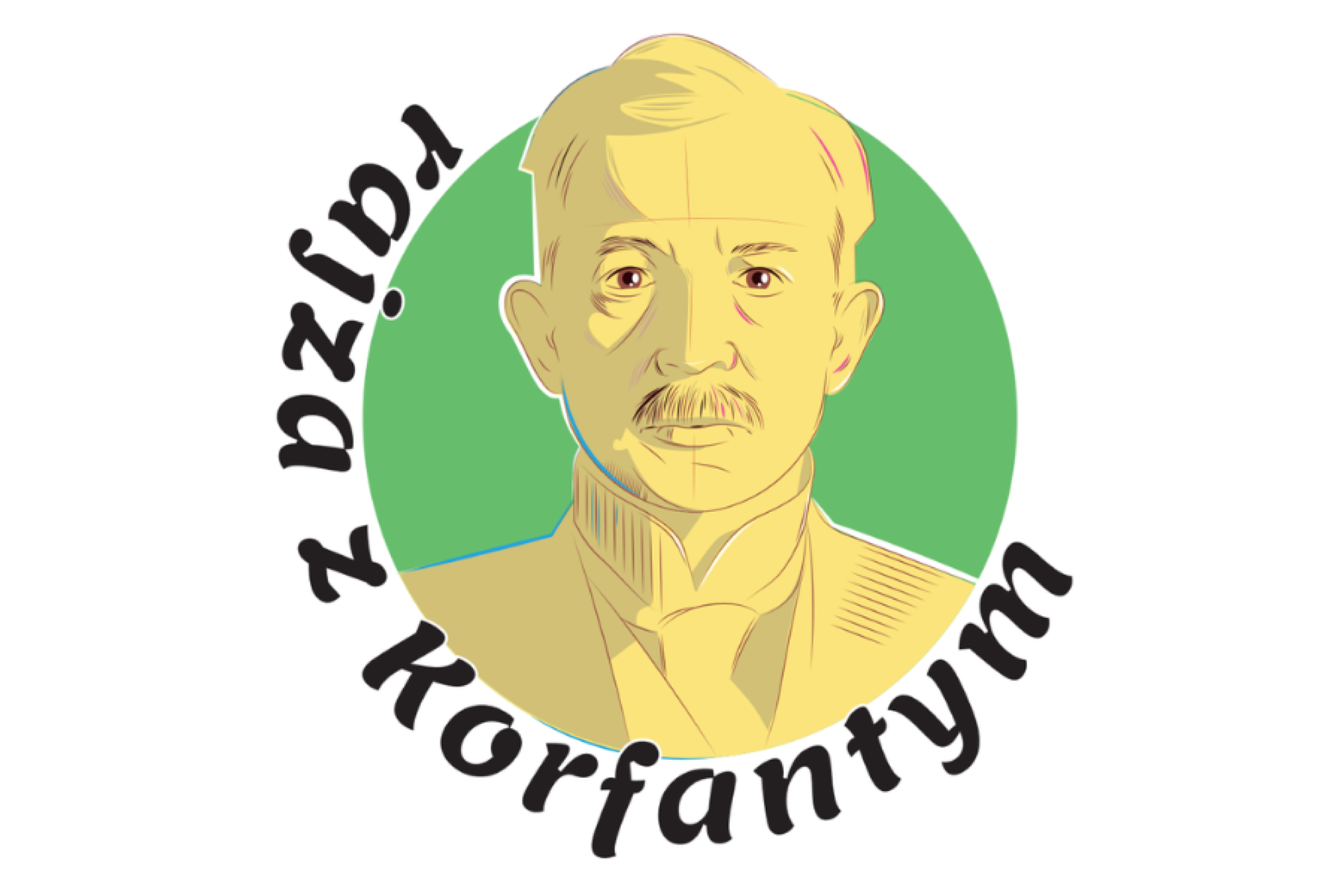 ilustracja projektu Rajza z Korfantym. Przedstawia postać Wojciecha Korfantego na zielonym tle