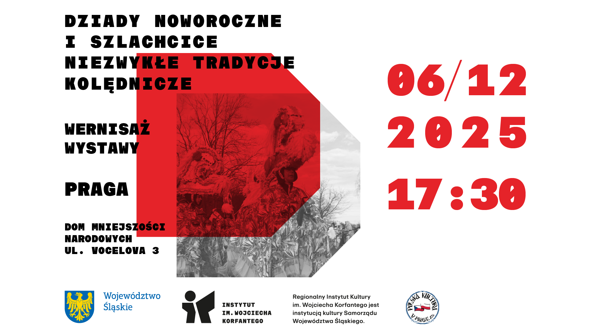 Grafika zapowiadająca wystawę Dziady Noworoczne i Szlachcice w Pradze