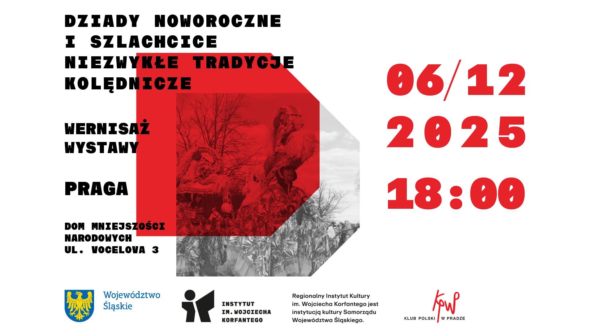 Grafika zapowiadająca wystawę Dziady Noworoczne i Szlachcice w Pradze