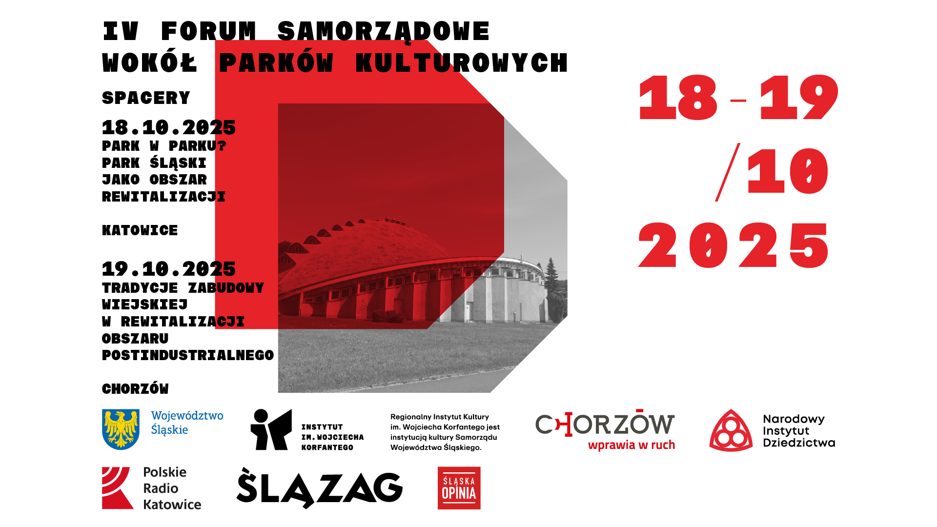Grafika zapowiadająca spacery w ramach IV Forum Samorządowego wokół Parków Kulturowych