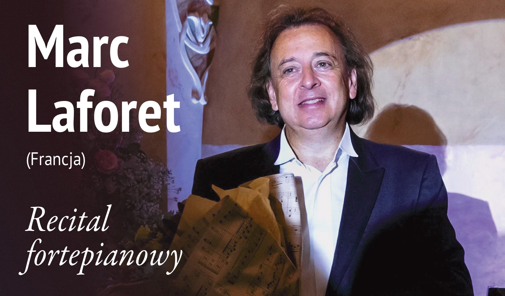 Grafika zapraszająca na recital fortepianowy Marca Laforeta