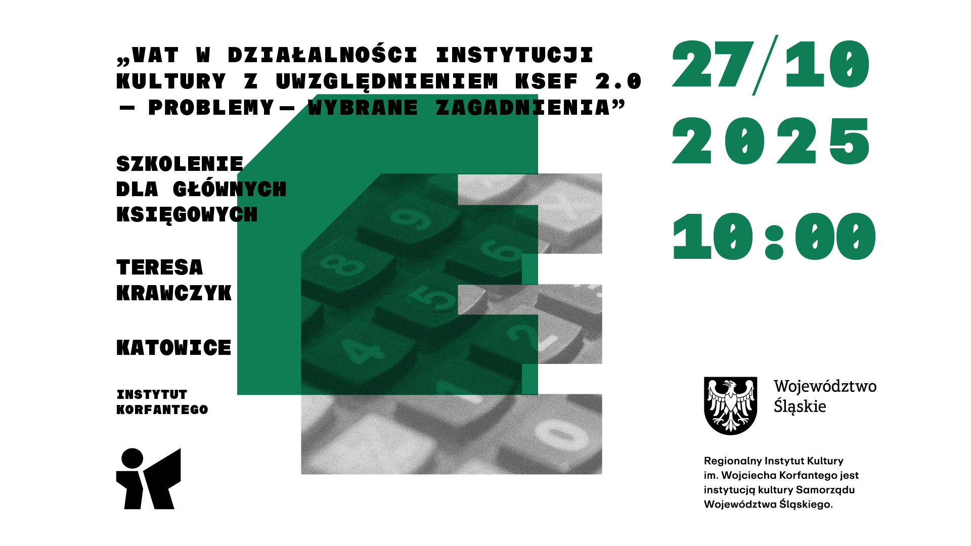 Szkolenie „VAT w działalności instytucji kultury z uwzględnieniem KSeF 2.0 – problemy – wybrane zagadnienia” / grafika
