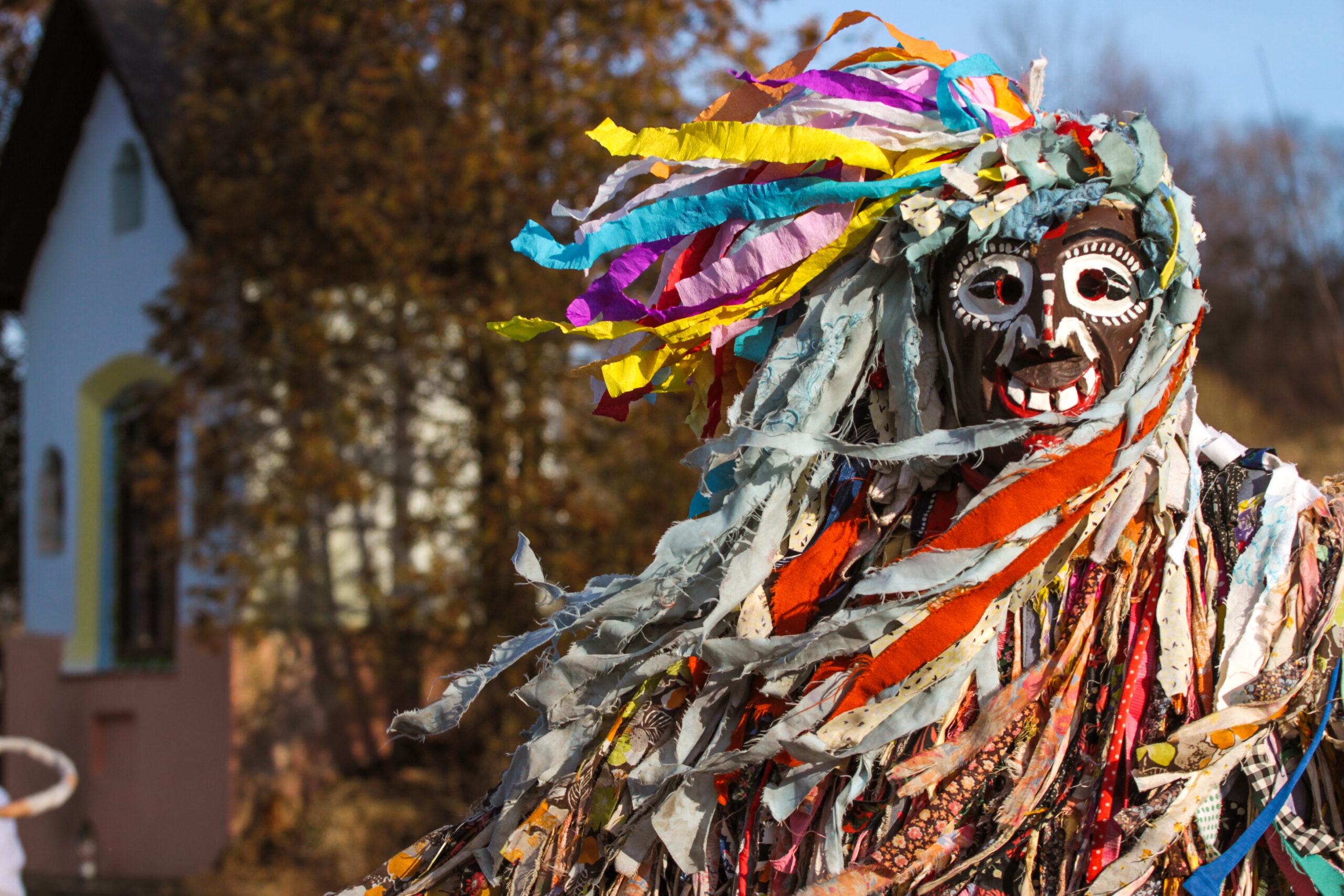 Na zdjęciu kolędnik w karnawałkowym przebraniu