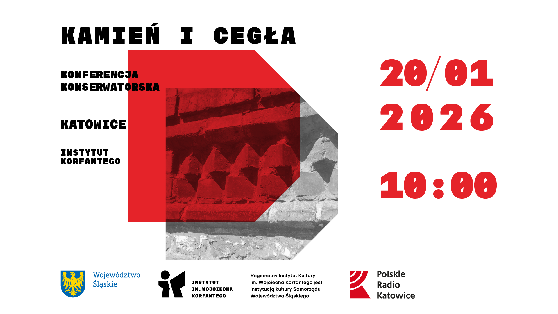 Grafika zapowiadająca konferencję konserwatorską "Kamień i cegła"