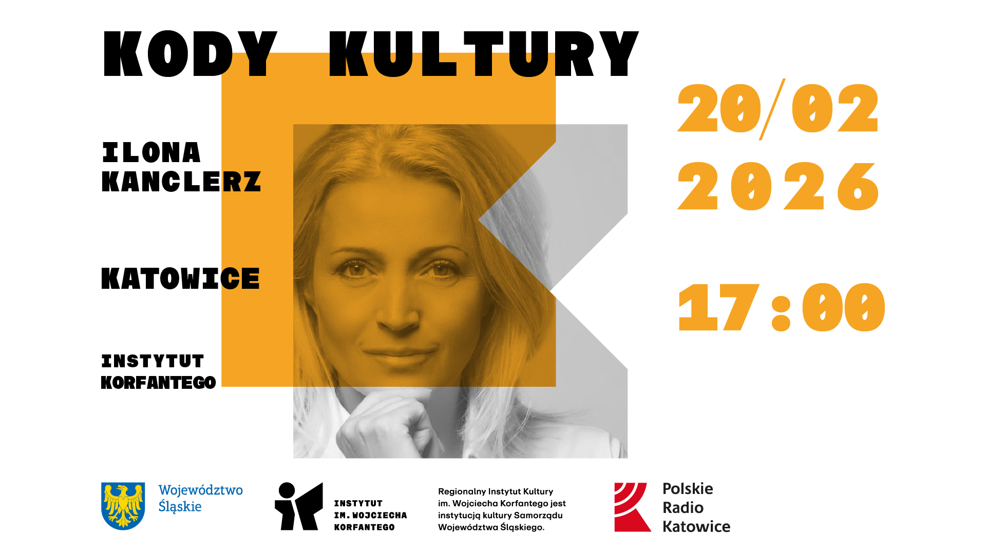 Grafika zapowiadająca spotkanie z Iloną Kanclerz w ramach Kodów Kultury