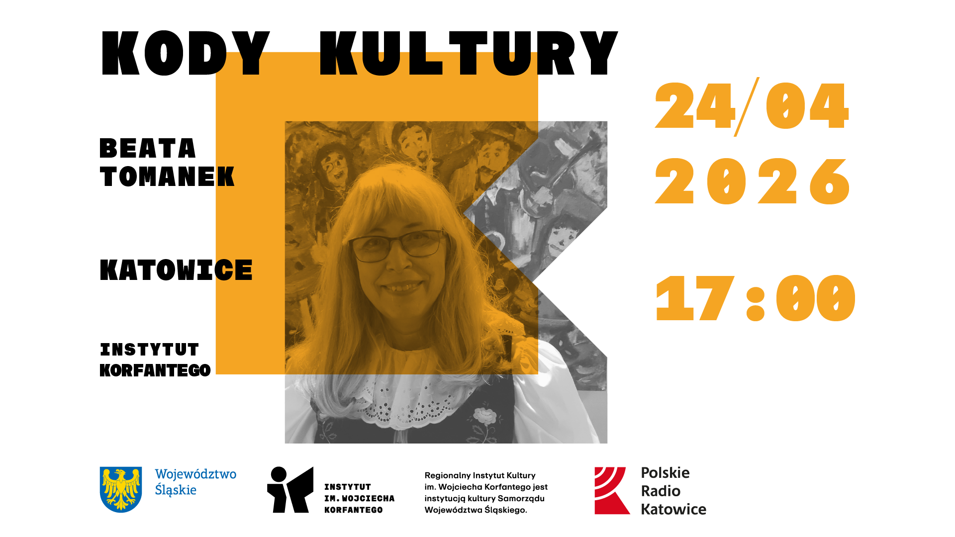 Grafika zapowiadająca wydarzenie KODY KULTURY: spotkanie z Beatą Tomanek