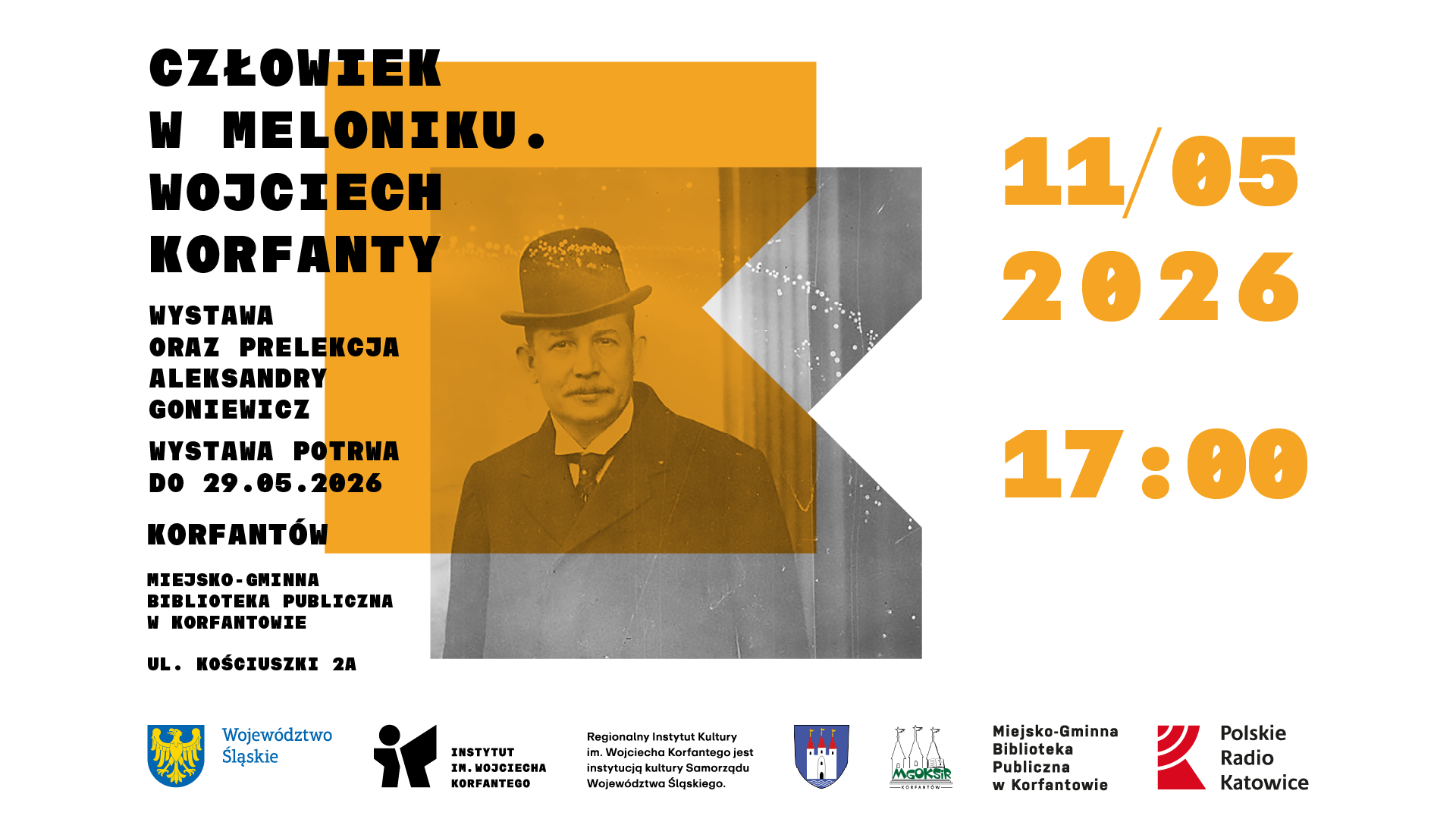 Grafika informująca o wystawie "Czlowiek w meloniku"