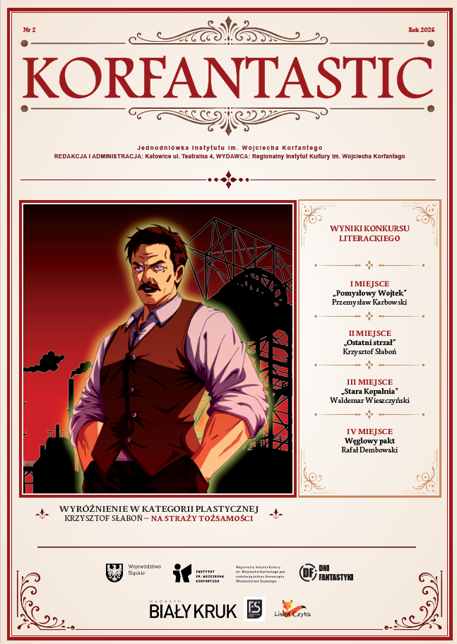 Okładka wydania specjalnego Korfantówki pt. "Korfantastic" z ilustracją mężczyzny na tle szybu